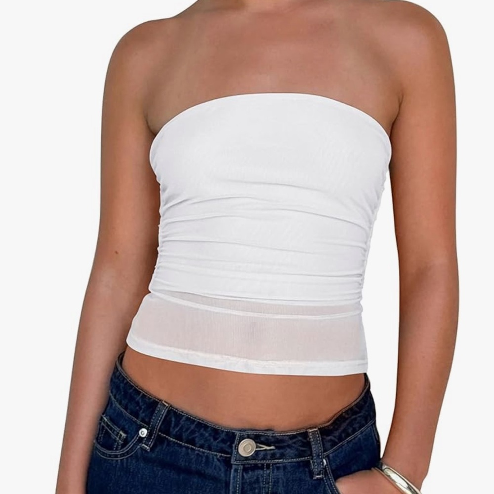Chic Nation White Strapless Crop Top